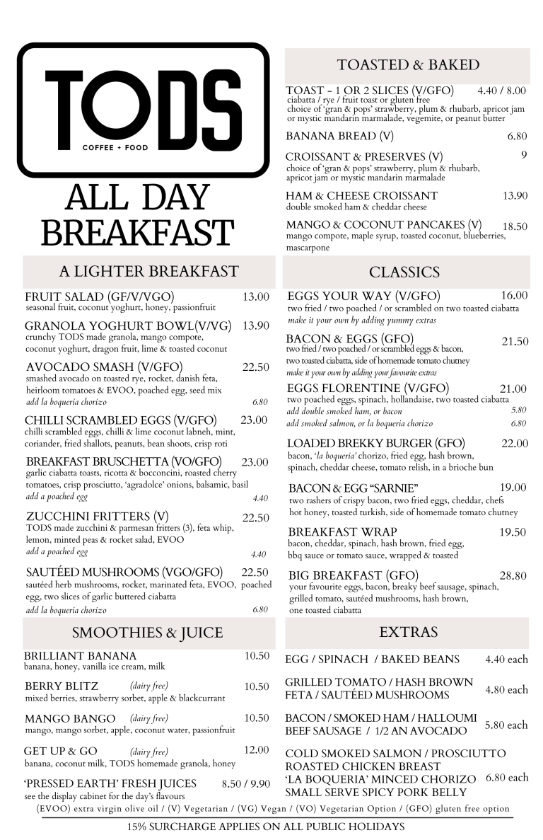 Tds Menu Menu – Tods Cafe