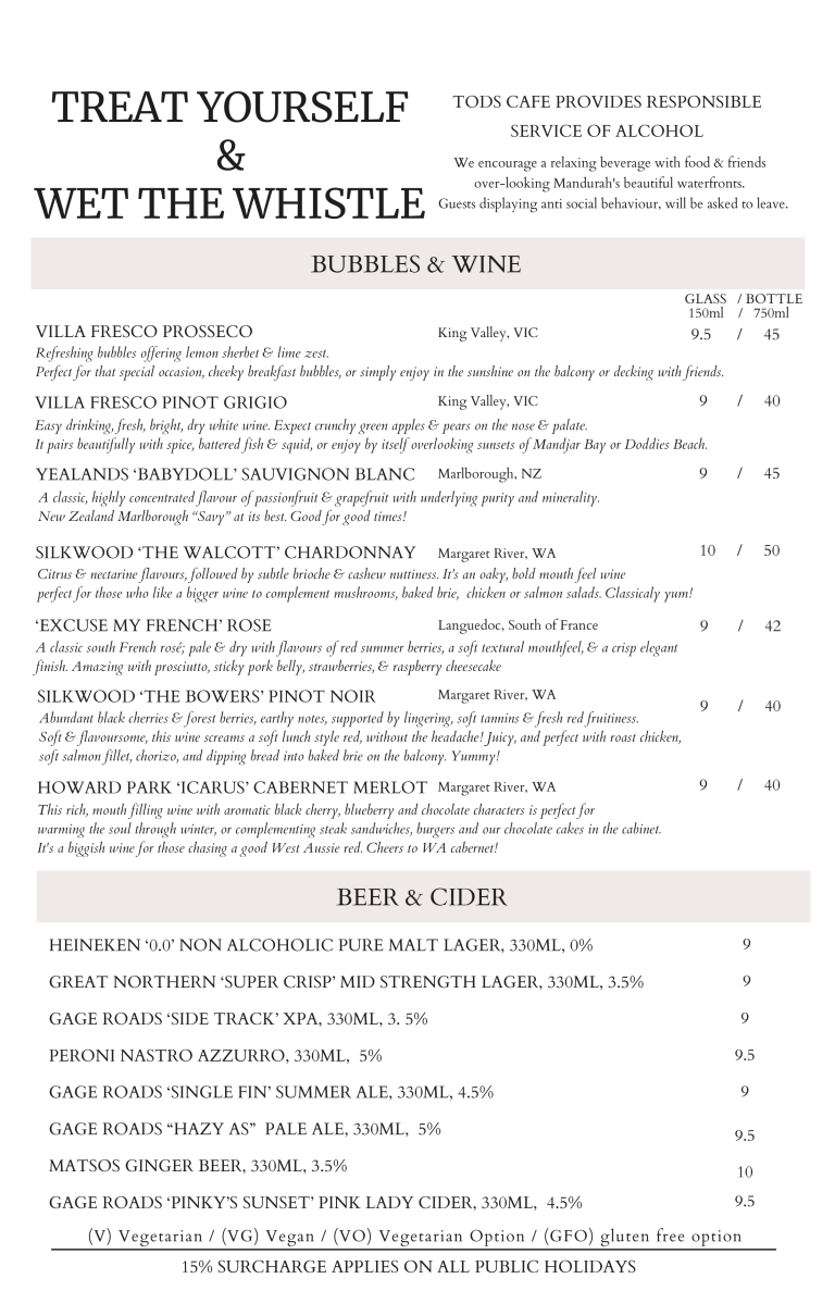 Tds Menu Menu – Tods Cafe